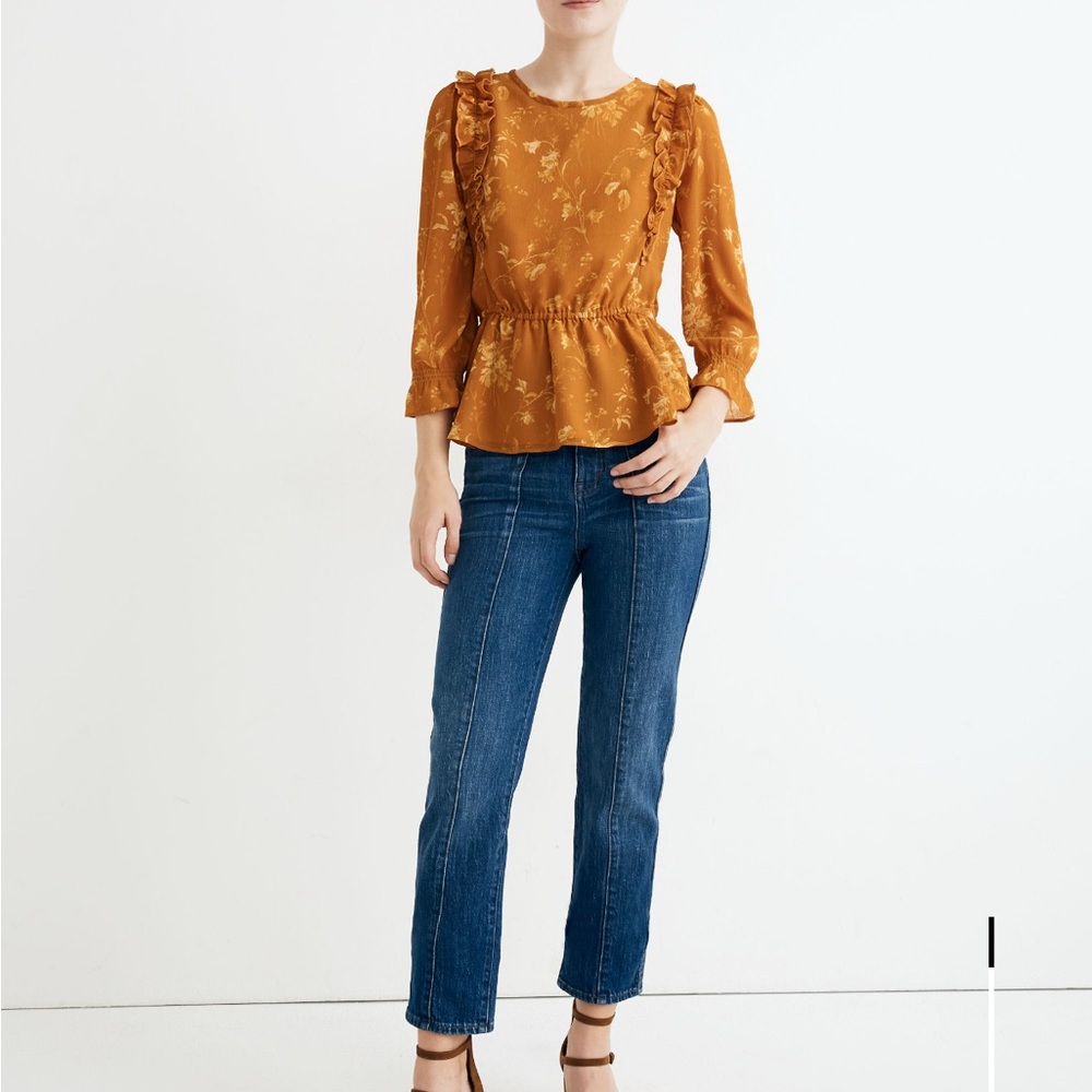 Madewell Floral Ruffle Peplum Blouse XXS NWT